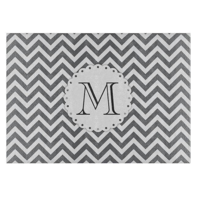 Grey Chevron Monogram Cutting Board (Front)