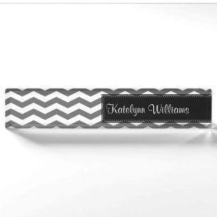 Grey Chevron Monogram Desk Name Plate