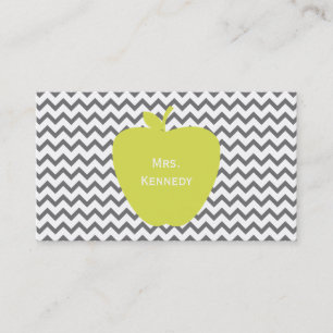 Grey Chevron Neon Apple Teacher Business Card