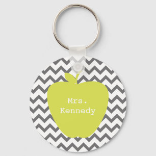 Grey Chevron Neon Apple Teacher Key Ring