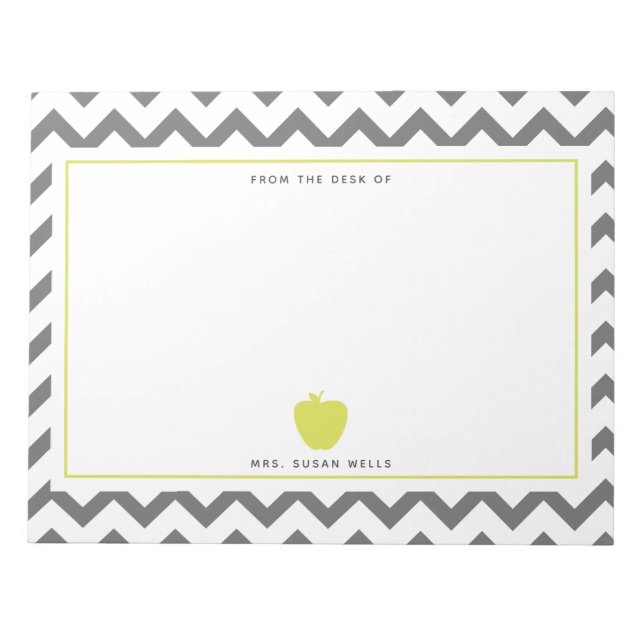 Grey Chevron Neon Apple Teacher Notepad (Front)