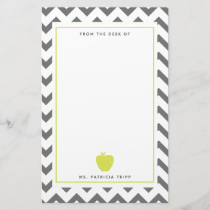 Grey Chevron Neon Apple Teacher Personalised Stationery