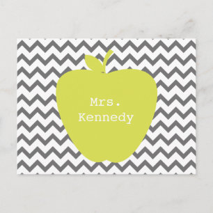 Grey Chevron Neon Apple Teacher Postcard