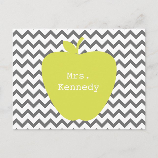 Grey Chevron Neon Apple Teacher Postcard (Front)