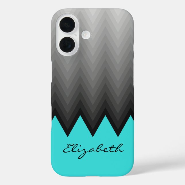 Grey chevron ombre pattern turquoise Custom name Case-Mate iPhone Case (Back)