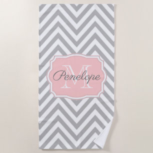 Grey Chevron Pattern Beach Towel