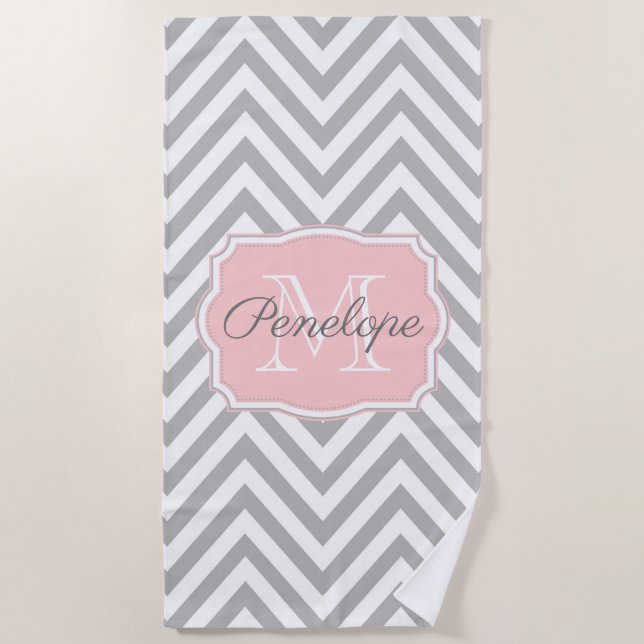 Grey Chevron Pattern Beach Towel (Front)