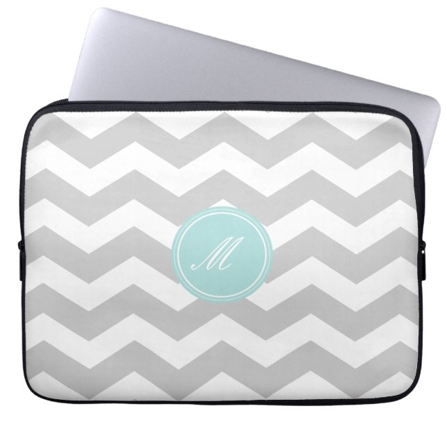 Grey Chevron Pattern Laptop Sleeve (Front)