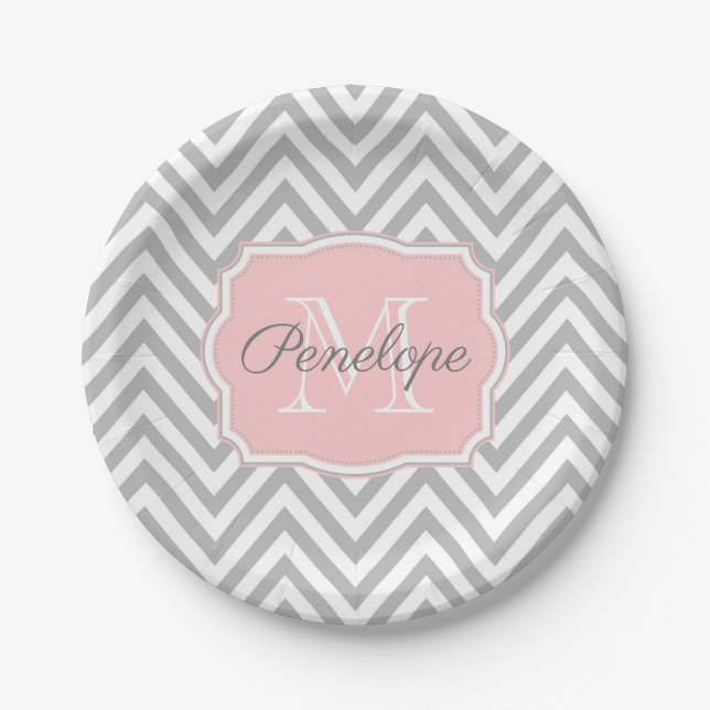 Grey Chevron Pattern Paper Plate (Front)