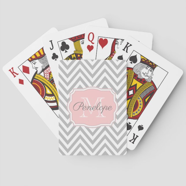 Grey Chevron Pattern Playing Cards (Back)