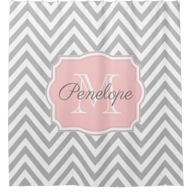 Grey Chevron Pattern Shower Curtain (Front)