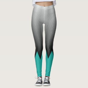 Grey chevron pattern Turquoise blue custom colour Leggings