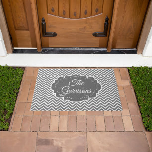 Grey Chevron Personalised Doormat