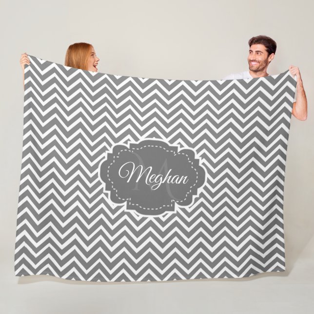 Grey Chevron Personalised Fleece Blanket (In Situ)