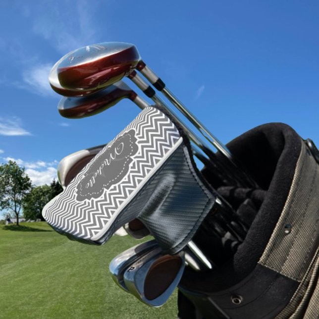 Grey Chevron Personalised Golf Head Cover (Gray Chevron Personalized Golf Head Cover)