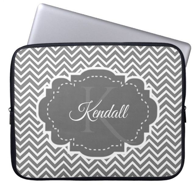 Grey Chevron Personalised Laptop Sleeve (Front)