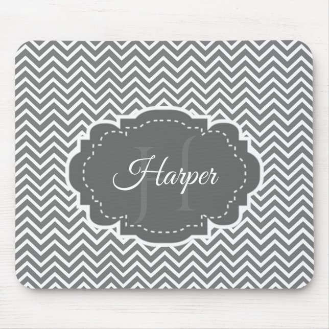 Grey Chevron Personalised Mouse Pad (Front)