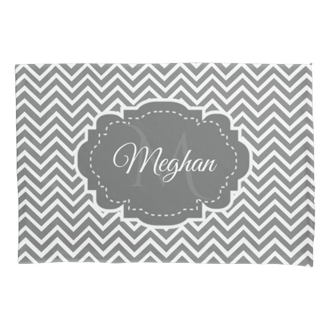 Grey Chevron Personalised Pillowcase (Front)