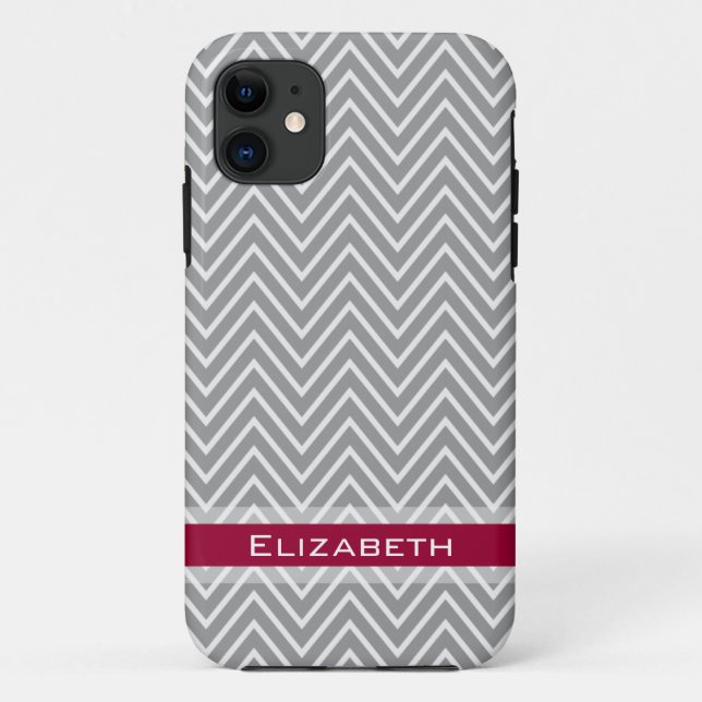 Grey Chevron Pink White Custom Name Case-Mate iPhone Case (Back)
