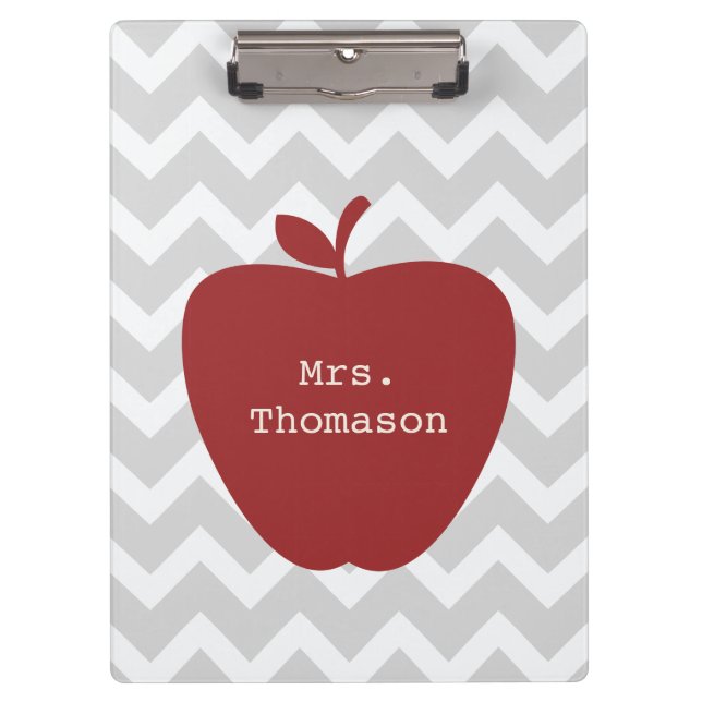 Grey Chevron Red Apple Teacher Clipboard (Front)