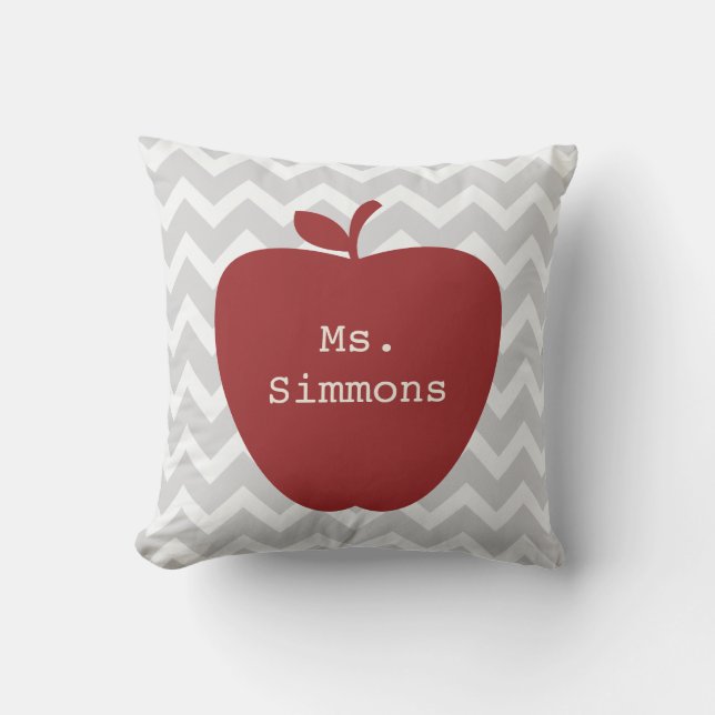 Grey Chevron & Red Apple Teacher Cushion (Front)