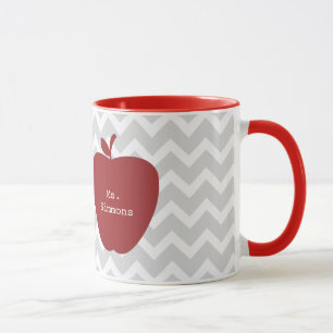 Grey Chevron & Red Apple Teacher Mug