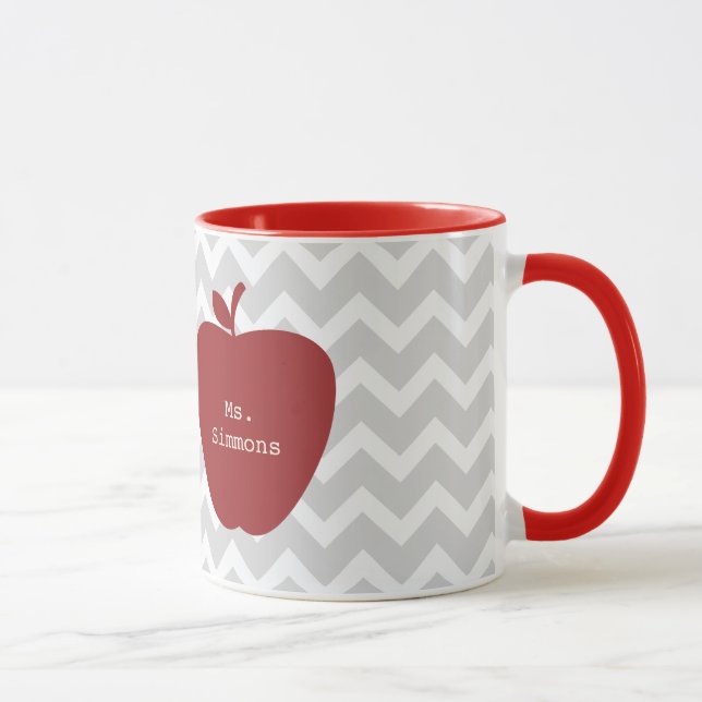 Grey Chevron & Red Apple Teacher Mug (Right)