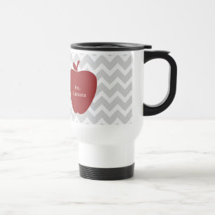Grey Chevron & Red Apple Teacher Travel Mug