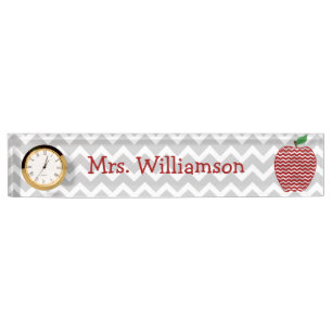 Grey Chevron Red Chevron Apple Teacher Nameplate