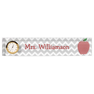 Grey Chevron Red Chevron Apple Teacher Nameplate