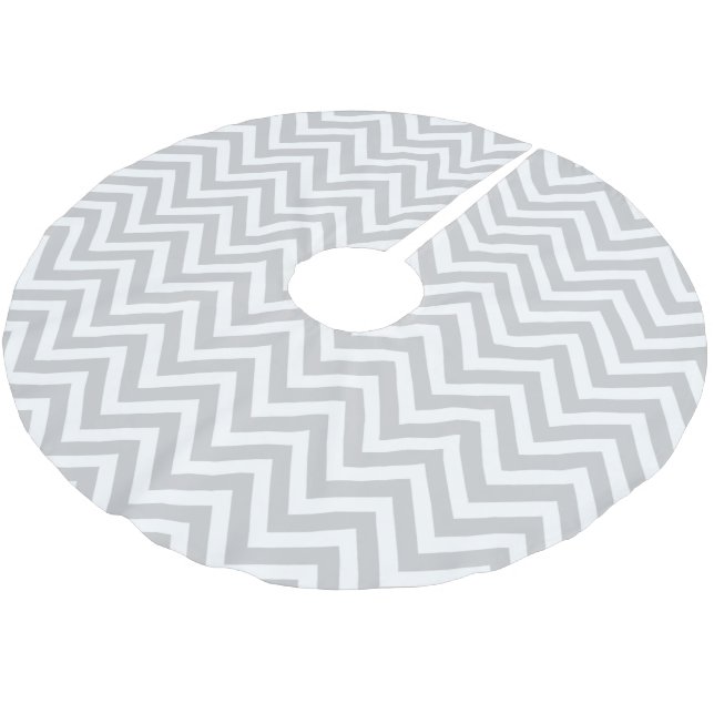 Grey Chevron Stripes Brushed Polyester Tree Skirt (Angled)