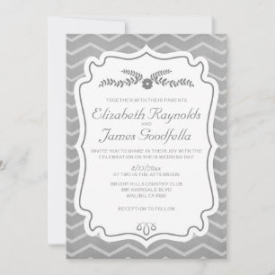 Grey Chevron Stripes Wedding Invitations