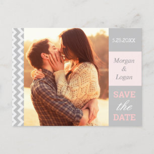 Grey Chevron Wedding Photo Save the Date Announcement Postcard
