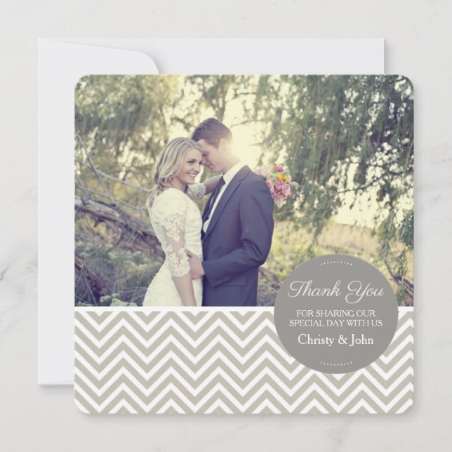 Grey Chevron Wedding Thank You Card (Front)