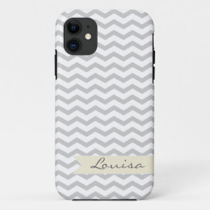 Grey Chevron with beige personalised label iPhone 11 Case