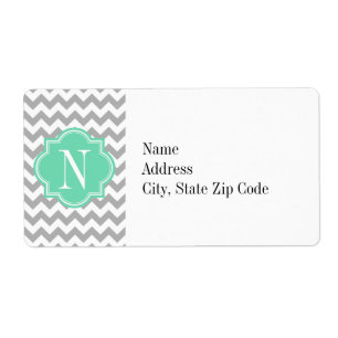 Grey Chevron with Mint Monogram