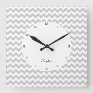 Grey Chevrons On White Wall Clock