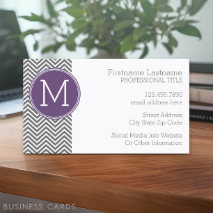 Grey Chevrons with Classic Custom Monogram Business Card