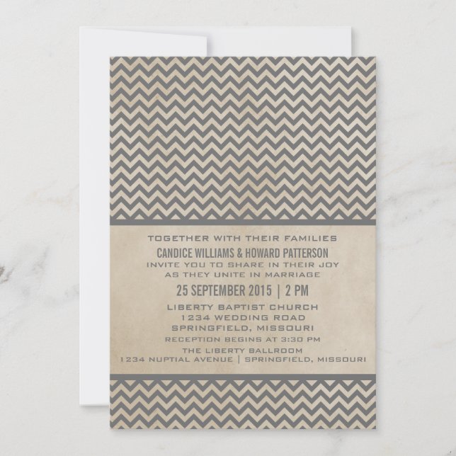 Grey Chic Chevron Wedding Invite (Front)