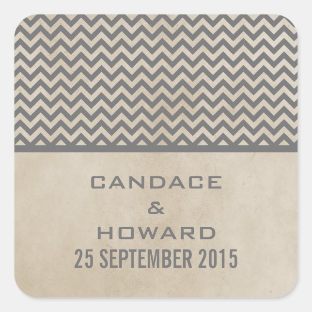 Grey Chic Chevron Wedding Stickers (Front)