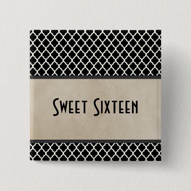 Grey Chic Quatrefoil Sweet 16 Button (Front)