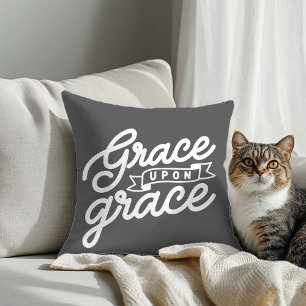 Grey Christian Grace upon grace Throw Pillow