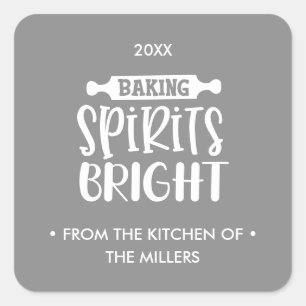 Grey Christmas Baking Spirits Bright Square Sticker