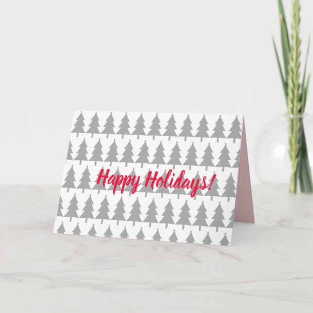 Grey Christmas Fir Trees Happy Holidays Card (Front)