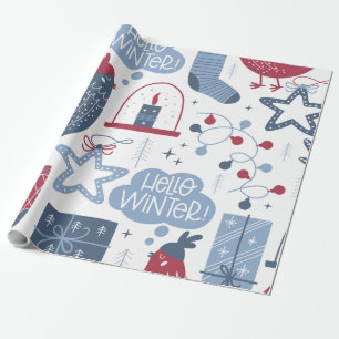 Grey Christmas Hello Winter Wrapping Paper