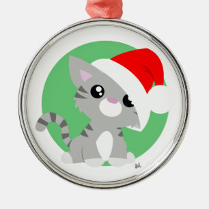 Grey Christmas Kitty Ornament