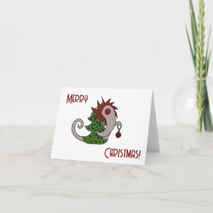 Grey Christmas monster with a red mane Holiday Card