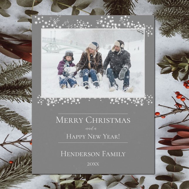 Grey Christmas Stars Holiday Photo Card (Gray Christmas Stars Holiday Photo Card)