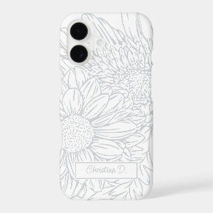 Grey Chrysanthemums Line Drawing with Name