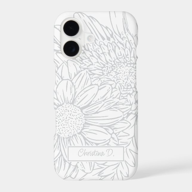 Grey Chrysanthemums Line Drawing with Name (Back)